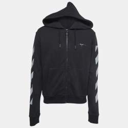 Off-White Black Printed Cotton Zip Front Hooded Jacket M