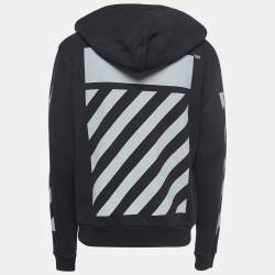 Off-White Black Printed Cotton Zip Front Hooded Jacket M