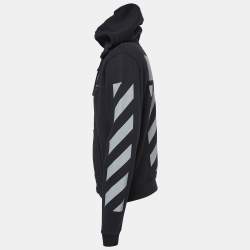 Off-White Black Printed Cotton Zip Front Hooded Jacket M