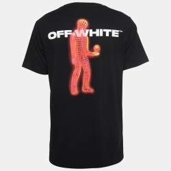 Pre Owned Off-White Black Printed Cotton Crew Neck Half Sleeve T-Shirt L