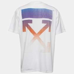 Pre Owned Off-White White Logo Print Cotton Oversized Crew Neck T-Shirt S