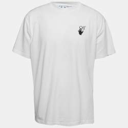 Pre Owned Off-White White Logo Print Cotton Oversized Crew Neck T-Shirt S