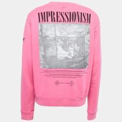 Off-White Pink Impressionism Print Cotton Crew Neck Sweatshirt L