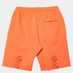 Pre Owned Off-White Orange Cotton Knit Logo Printed Shorts M