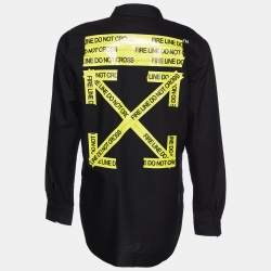Off-White Black Cotton Firetape Printed Button Front Oversized Shirt M