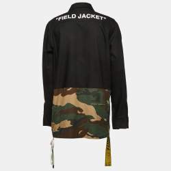 Pre Owned Off-White Black/Military Green Cotton Quote Split Button Front Jacket L