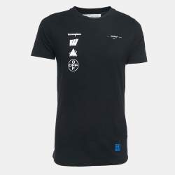 Pre Owned Off-White Black Graphic Logo Print Cotton Half Sleeve T-Shirt S