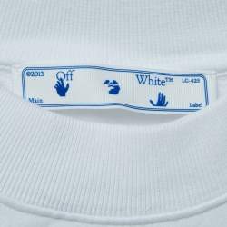 Pre Owned Off-White White Dripped Logo Print Cotton Crew Neck Sweatshirt M