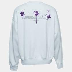 Pre Owned Off-White White Dripped Logo Print Cotton Crew Neck Sweatshirt M