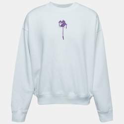 Pre Owned Off-White White Dripped Logo Print Cotton Crew Neck Sweatshirt M