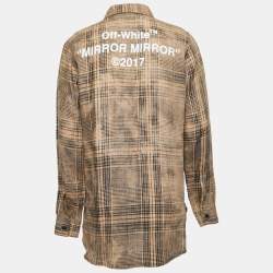 Off-White Beige Plaid Linen Button Front Full Sleeve Shirt M