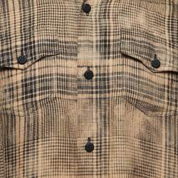 Off-White Beige Plaid Linen Button Front Full Sleeve Shirt M