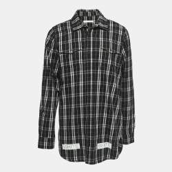 Off-White Black Plaid Cotton Button Front Full Sleeve Shirt L
