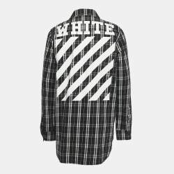 Off-White Black Plaid Cotton Button Front Full Sleeve Shirt L