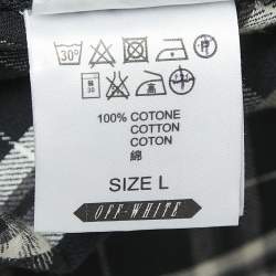 Off-White Black Plaid Cotton Button Front Full Sleeve Shirt L