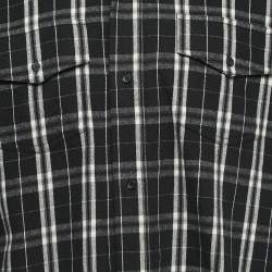 Off-White Black Plaid Cotton Button Front Full Sleeve Shirt L