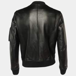 Off-White Black Leather Varsity Bomber Jacket L