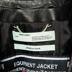Off-White Black Leather Varsity Bomber Jacket L