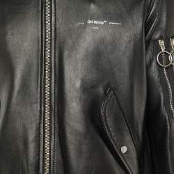 Off-White Black Leather Varsity Bomber Jacket L
