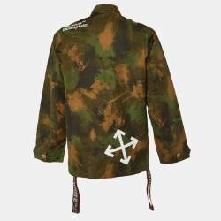 Off-White Military Green Camouflage Logo Print Cotton Button Front Jacket S