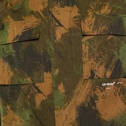 Off-White Military Green Camouflage Logo Print Cotton Button Front Jacket S