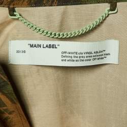 Off-White Military Green Camouflage Logo Print Cotton Button Front Jacket S