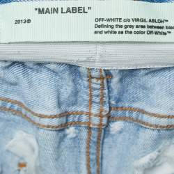 Off-White Light Blue Distressed Denim Buttoned Paperbag Waist Jeans M Waist 30"