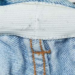Off-White Light Blue Distressed Denim Buttoned Paperbag Waist Jeans M Waist 30"