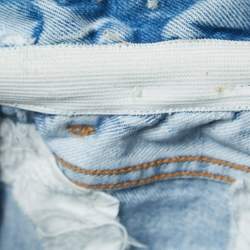 Off-White Light Blue Distressed Denim Buttoned Paperbag Waist Jeans M Waist 30"