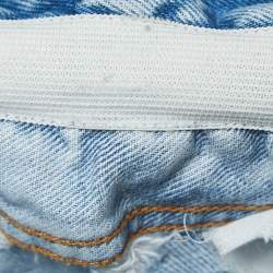 Off-White Light Blue Distressed Denim Buttoned Paperbag Waist Jeans M Waist 30"