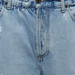 Off-White Light Blue Distressed Denim Buttoned Paperbag Waist Jeans M Waist 30"