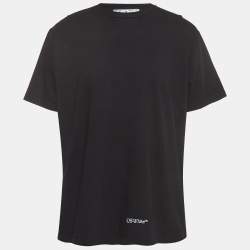 Pre Owned Off-White Black Embroidered Cotton Crew Neck T-Shirt XS