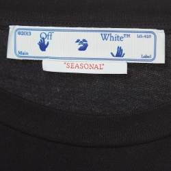 Pre Owned Off-White Black Embroidered Cotton Crew Neck T-Shirt XS