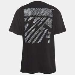 Pre Owned Off-White Black Embroidered Cotton Crew Neck T-Shirt XS