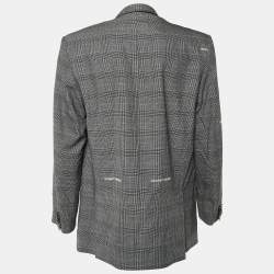 Off-White Black Checked Cotton & Wool Cut-Out Detail Oversized Jacket M