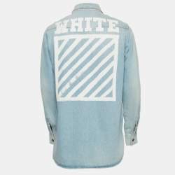 Off-White Blue Washed Print Denim Button Front Shirt M