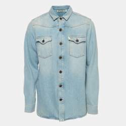 Off-White Blue Washed Print Denim Button Front Shirt M