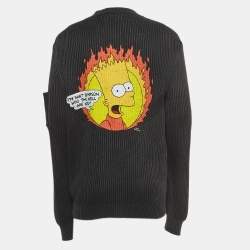 Off-White Charcoal Black Knit Flamed Bart Print Sweater M