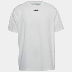 Off-White White Airport Tape print Cotton Half Sleeve T-Shirt S