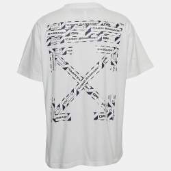 Off-White White Airport Tape print Cotton Half Sleeve T-Shirt S