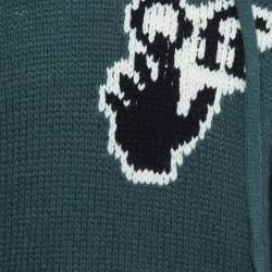 Off-White Green Logo Intarsia Wool Blend Knit Hoodie M
