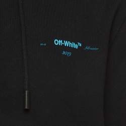 Pre Owned Off-White Black Logo Print Cotton knit Zip Front Hooded Jacket L