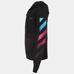 Pre Owned Off-White Black Logo Print Cotton knit Zip Front Hooded Jacket L