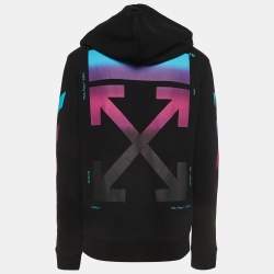 Pre Owned Off-White Black Logo Print Cotton knit Zip Front Hooded Jacket L