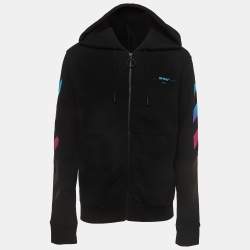 Pre Owned Off-White Black Logo Print Cotton knit Zip Front Hooded Jacket L