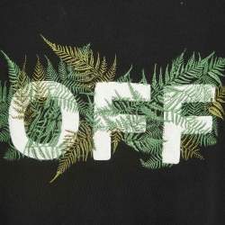 Pre Owned Off-White Black Leaf Embroidered Cotton Crew Neck T-Shirt M