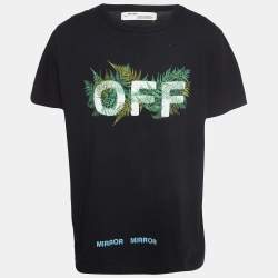 Pre Owned Off-White Black Leaf Embroidered Cotton Crew Neck T-Shirt M