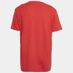 Pre Owned Off-White Red Logo Embroidered Cotton T-Shirt XL