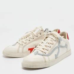 Off-White White/Red Canvas and Leather Vulcanised Sneakers Size 45