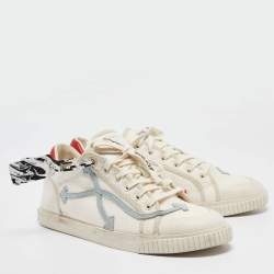 Off-White White/Red Canvas and Leather Vulcanised Sneakers Size 45